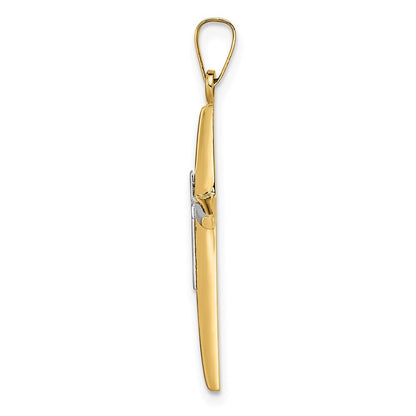 14k Two-tone Gold Polished Solid Double Cross Pendant for Women