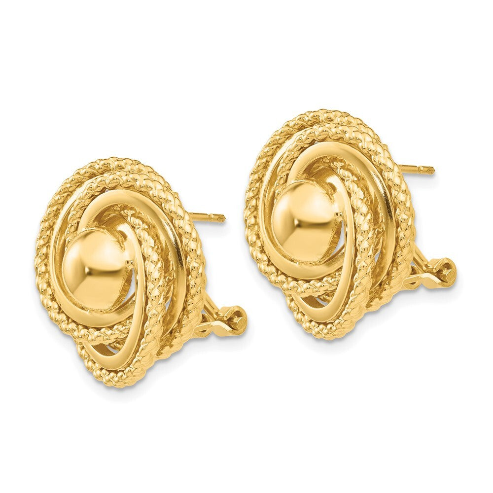 14k Yellow Gold Polished & Twisted Fancy Omega Back Stud Earrings