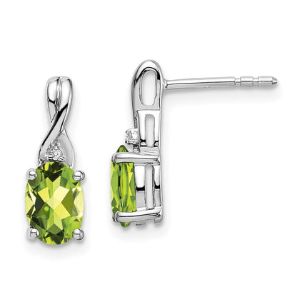 14k White Gold Oval Peridot and Diamond Drop & Dangle Earrings