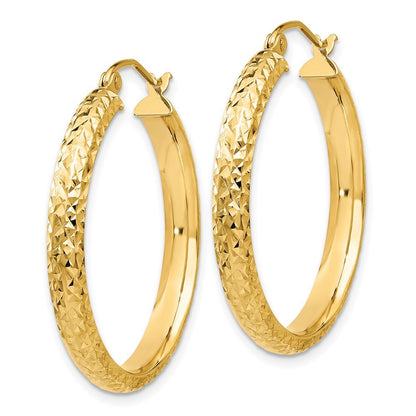 14k Yellow Gold Diamond-cut 3.5x28mm Hollow Hoop Earrings