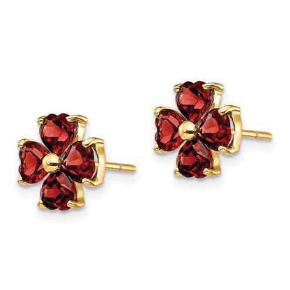 14k Yellow Gold Heart-shaped Garnet Flower Post Earrings