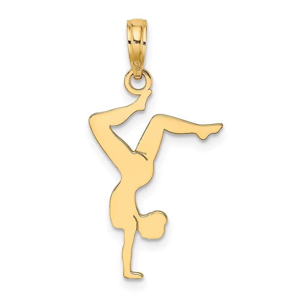 14k Yellow Gold Solid Polished Gymnast Charm Pendant for Women