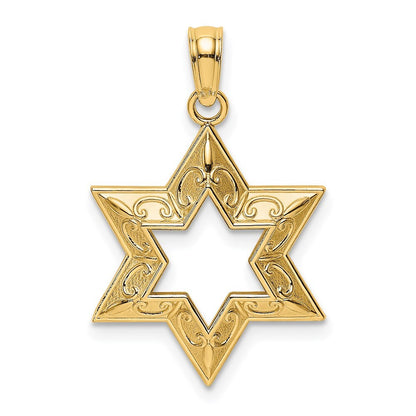 14k Yellow Gold Textured Star Of David Charm Pendant for Women