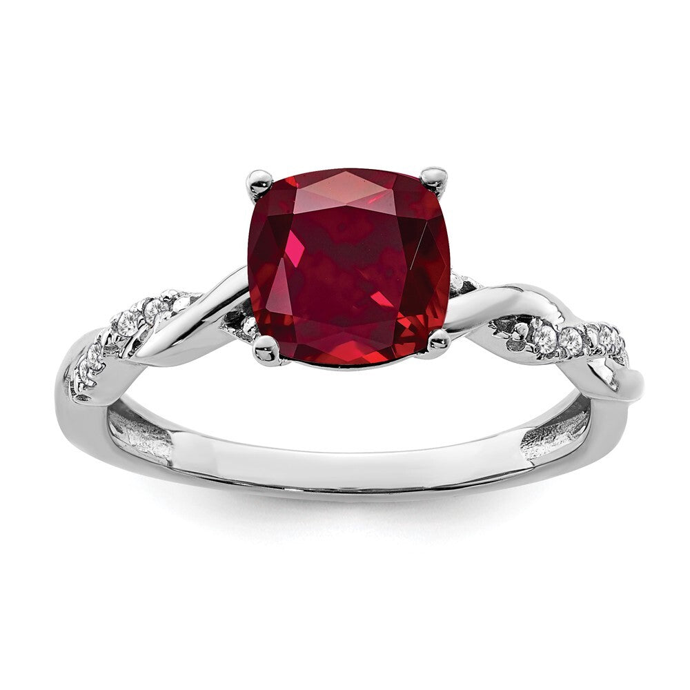 Sterling Silver Rhodium-plated Created Ruby and Diamond Ring Size 7