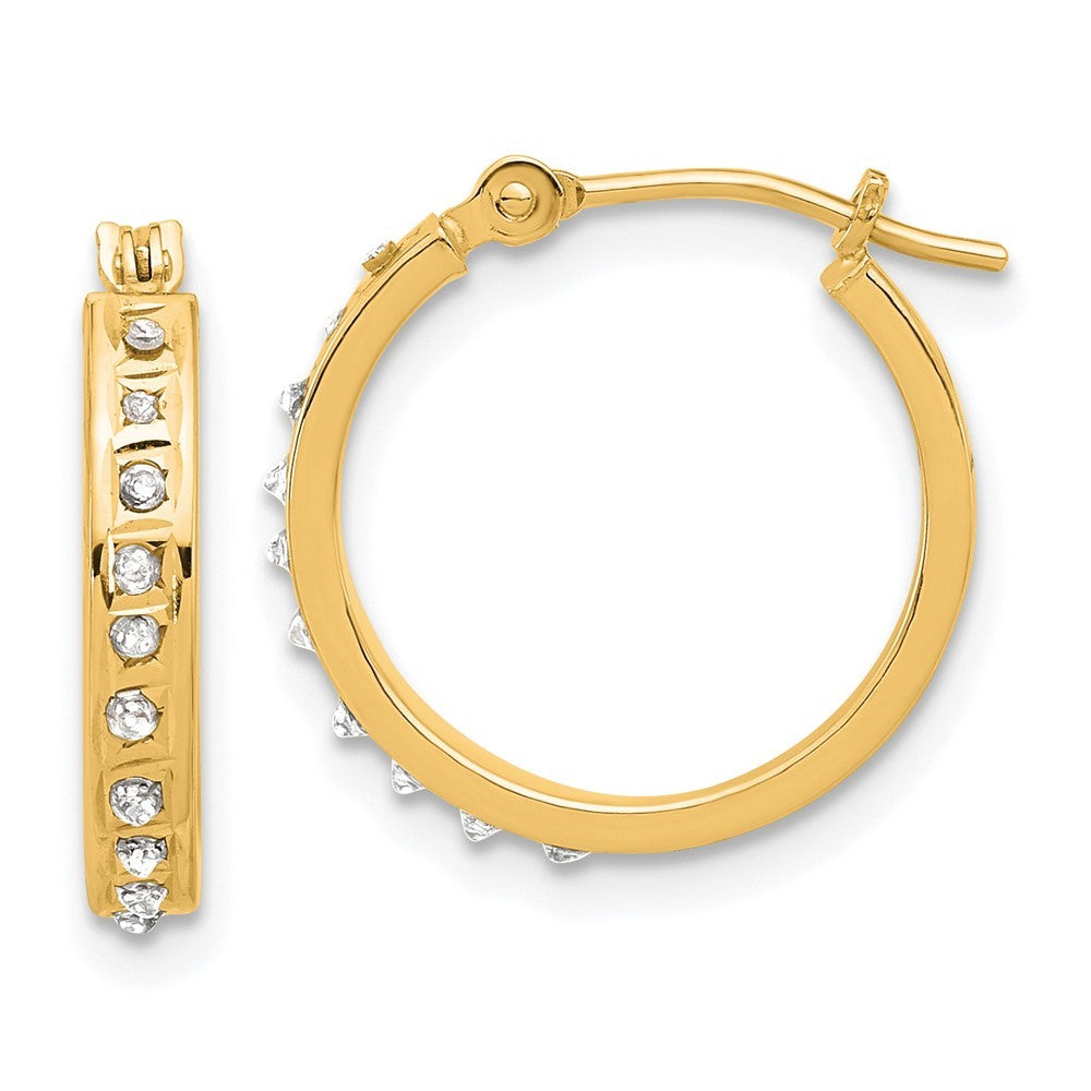 14k Yellow Gold Diamond Fascination Polished Hoop Earrings