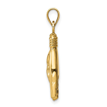 14k Yellow Gold 3D Hollow Rock On Sign Charm