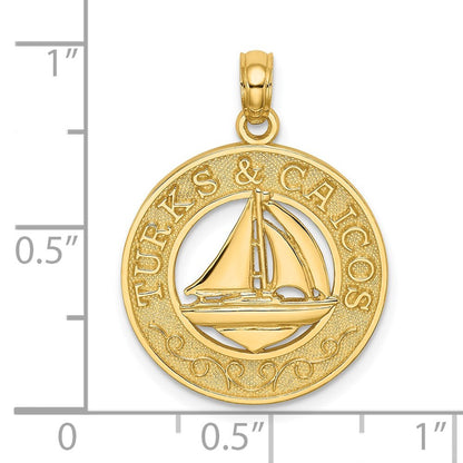 14k Yellow Gold TURKS AND CAICOS Circle  Sailboat Charm Pendant for Women
