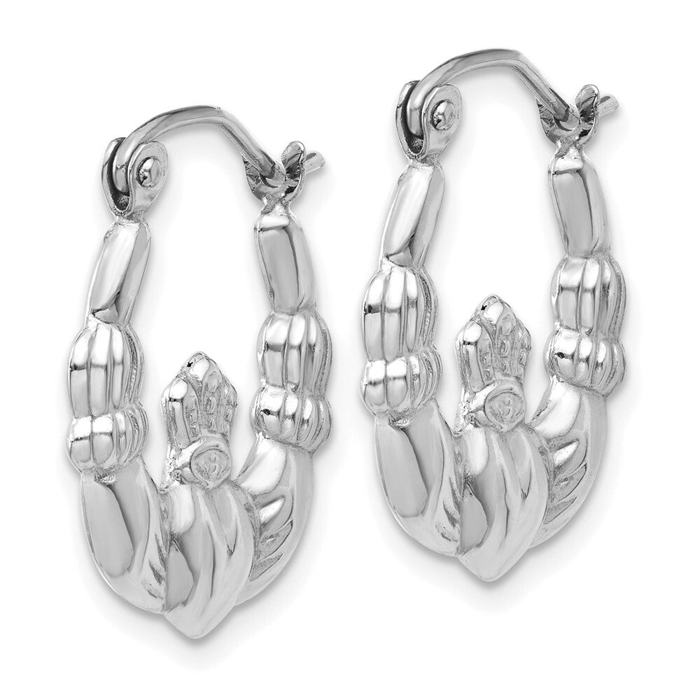 14k White Gold Claddagh Hoop Earrings Gift for Women
