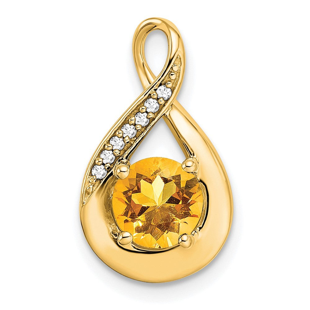 14k Yellow Gold Citrine and Diamond Pendant