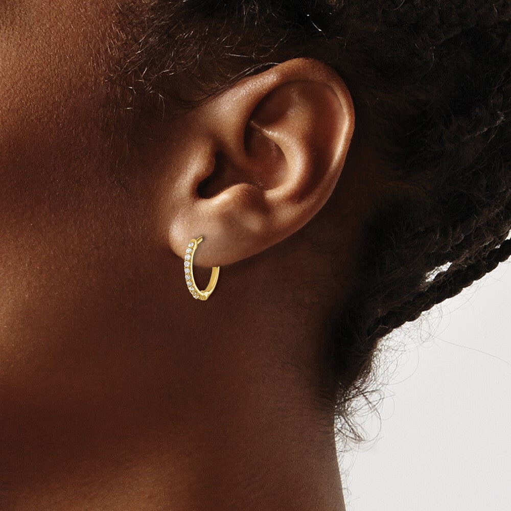 14k Yellow Gold Diamond Hinged Hoop Earrings