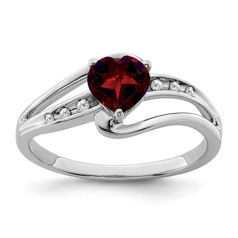 Sterling Silver Rhodium-plated Garnet and Diamond Ring Size 7
