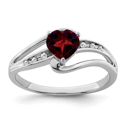 Sterling Silver Rhodium-plated Garnet and Diamond Ring Size 7