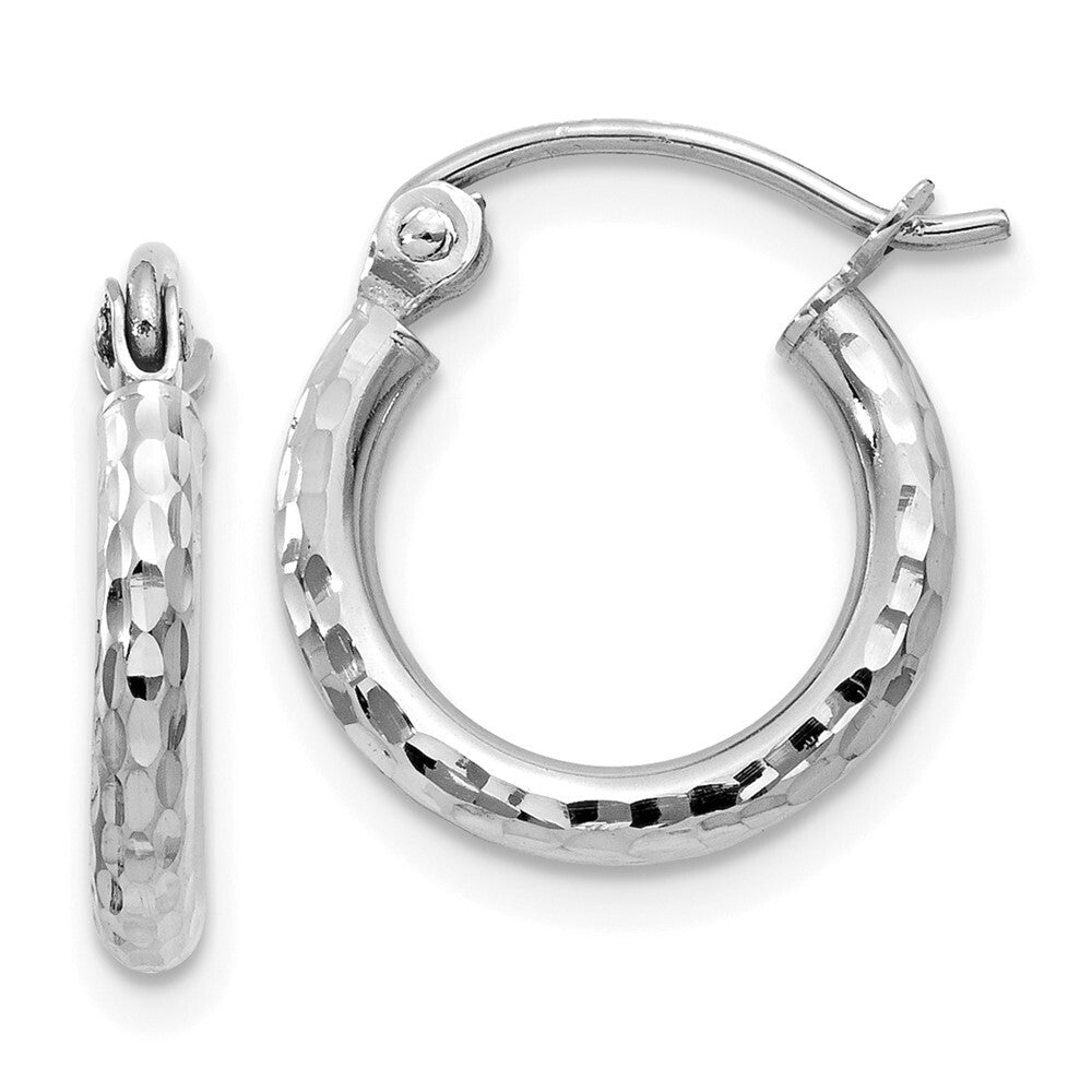 14k White Gold Diamond-cut 2mm Round Tube Hoop Earrings Gift for Women