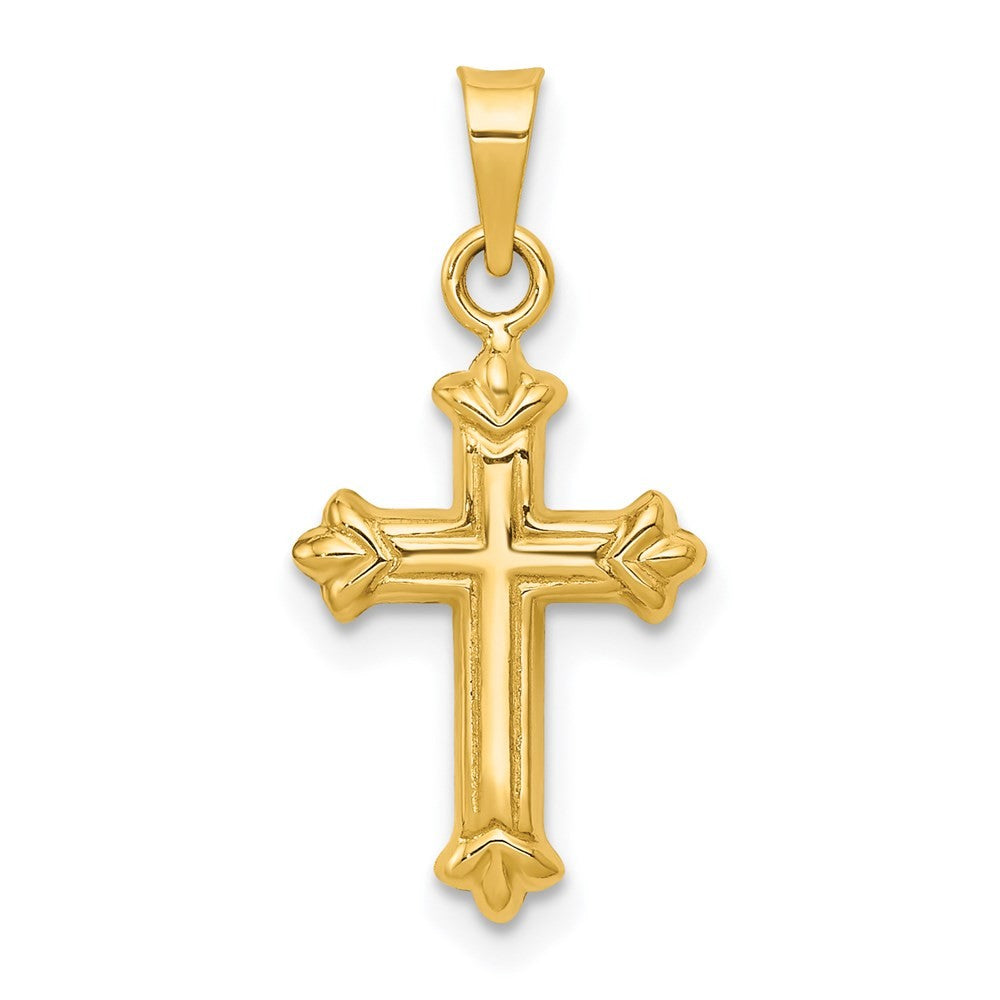 14k Yellow Gold Fleur de Lis Hollow Cross Charm