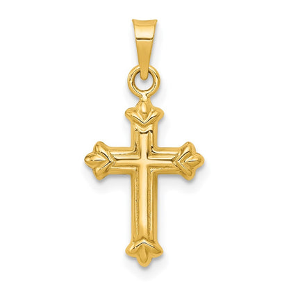 14k Yellow Gold Fleur de Lis Hollow Cross Charm