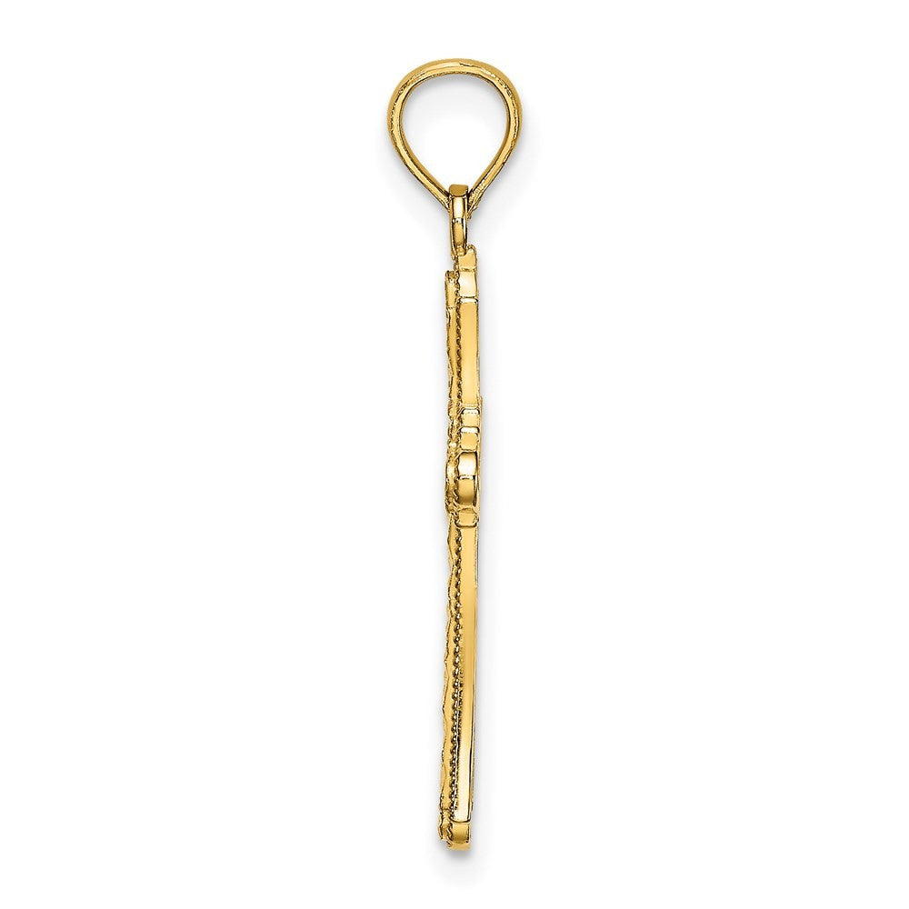 14k Yellow Gold Diamond-Cut Striped Cross Charm