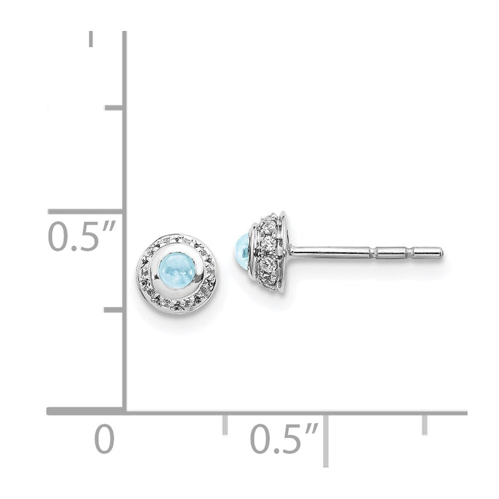 14k White Gold Diamond and Cabochon Aquamarine Stud Earrings Gift for Women