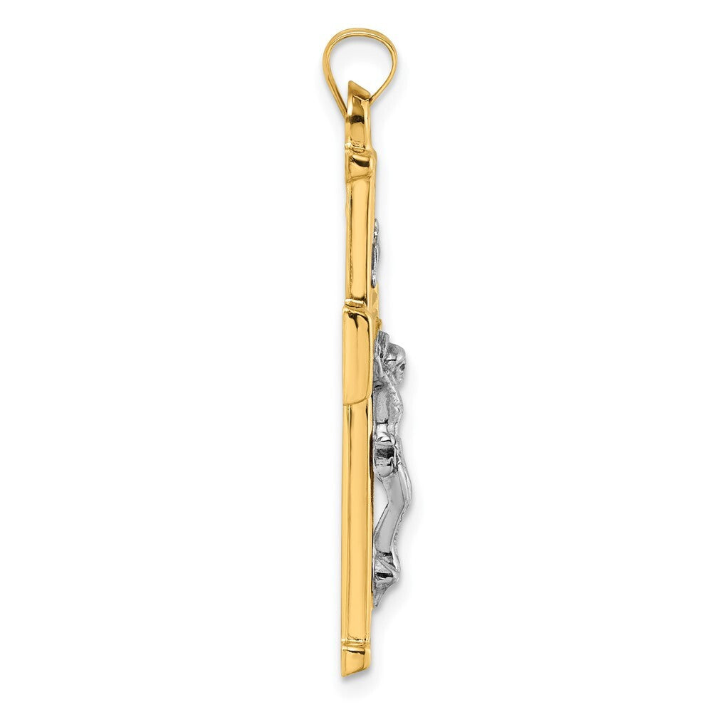 14k Yellow Gold with White Rhodium Polished INRI Crucifix Cross Pendant
