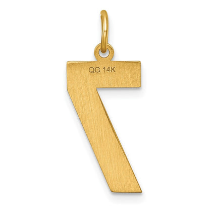 14k Yellow Gold Large Brushed Diamond-cut Number 7 Charm Pendant for Women