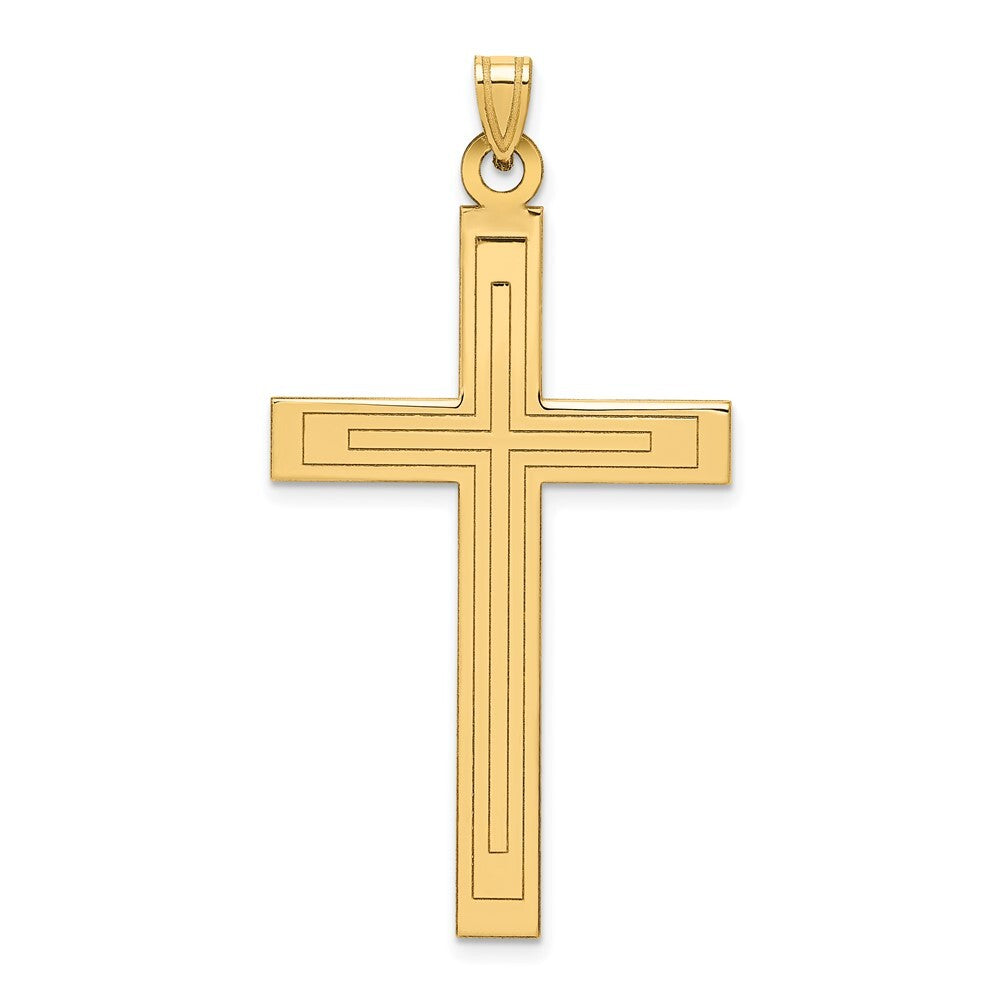 14k Yellow Gold Solid Laser Etched Cross Pendant for Women
