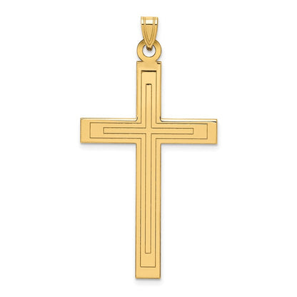 14k Yellow Gold Solid Laser Etched Cross Pendant for Women