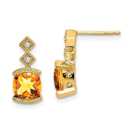 14k Yellow Gold Citrine and Diamond Drop & Dangle Earrings