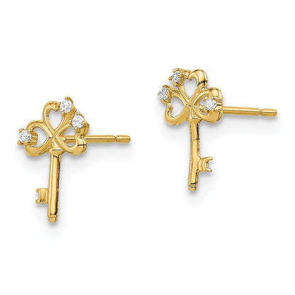 14k Yellow Gold Cubic Zirconia Key Stud Earrings Gift for Women