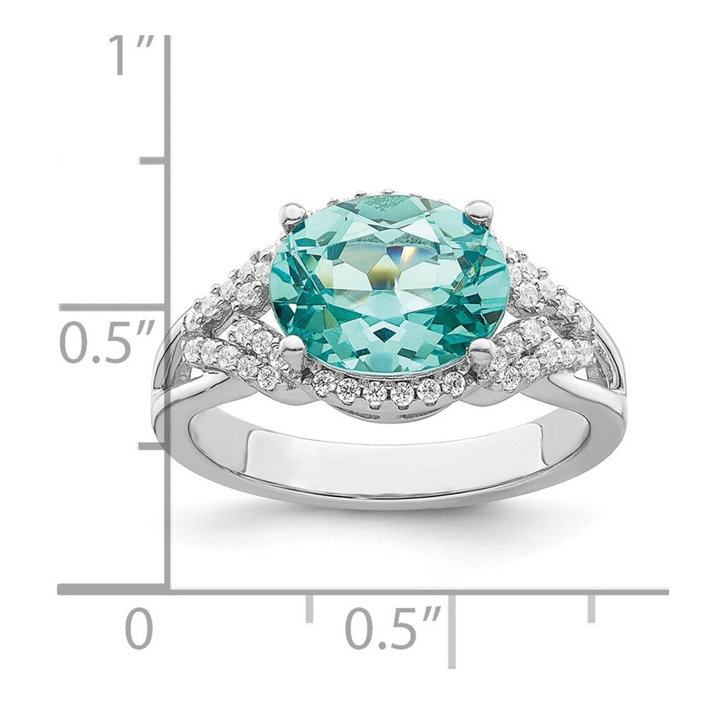 Sterling Silver Rhodium plated Green and White CZ Ring Size 7