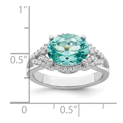 Sterling Silver Rhodium plated Green and White CZ Ring Size 7