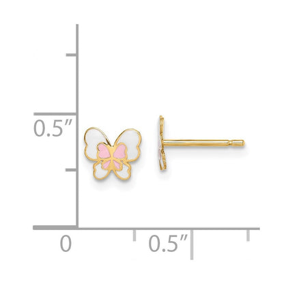 14k Yellow Gold Enamel Butterfly Stud Earrings Gift for Women