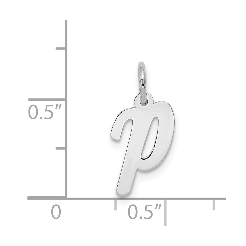 14k White Gold Small Script Letter P Initial Charm Pendant