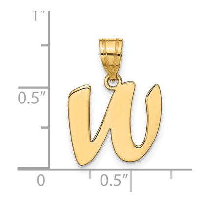 14k Yellow Gold Polished Script Letter W Initial Pendant for Women