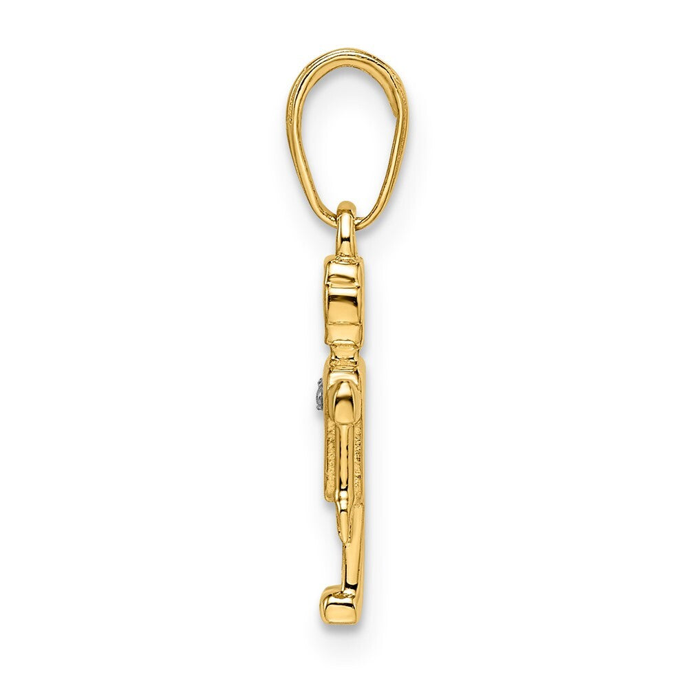 14k Yellow Gold  White Rhodium Diamond-cut Robot Pendant for Women