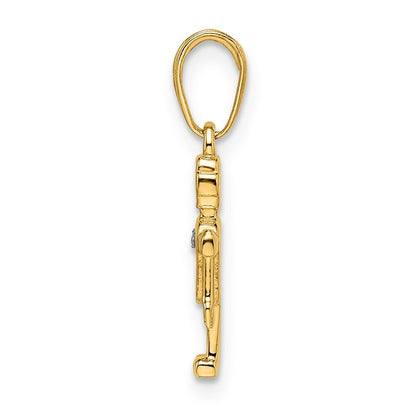 14k Yellow Gold  White Rhodium Diamond-cut Robot Pendant for Women