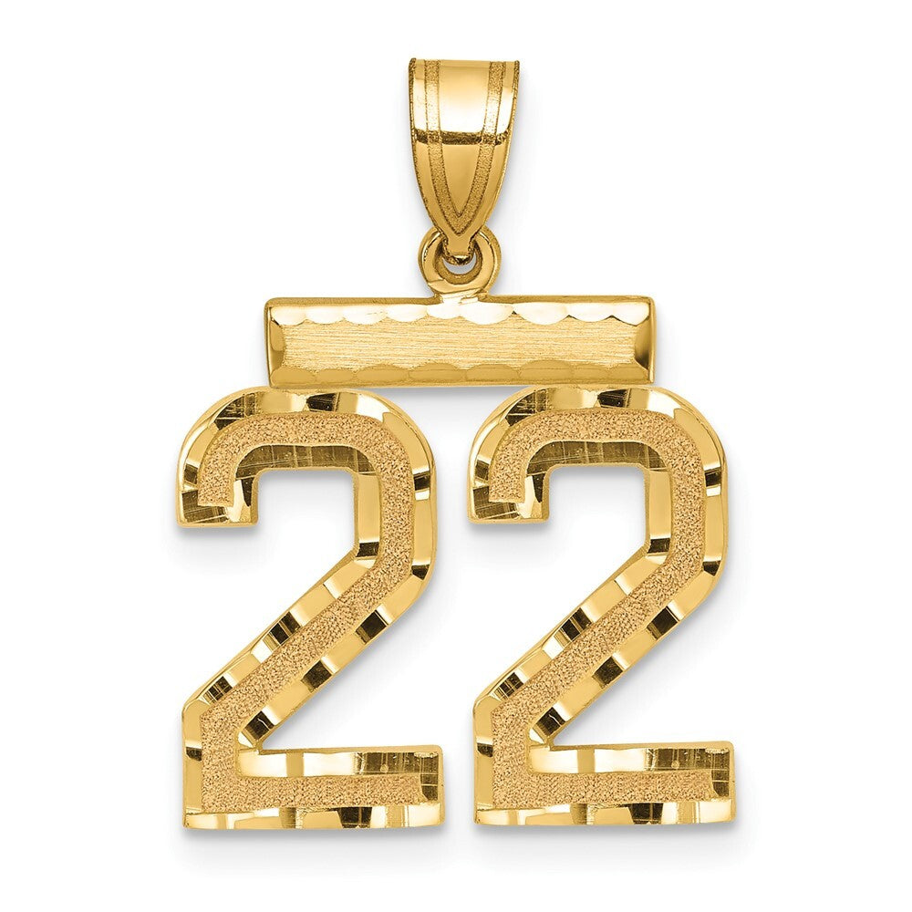 14k Yellow Gold Medium Diamond-cut Number 22 Charm Pendant for Women