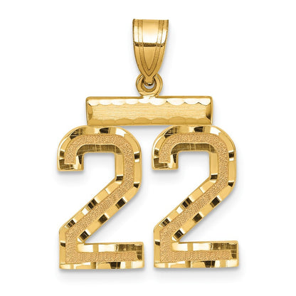 14k Yellow Gold Medium Diamond-cut Number 22 Charm Pendant for Women