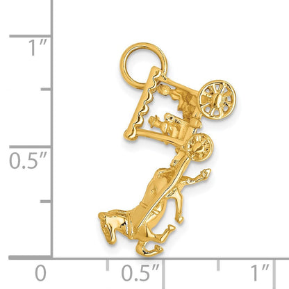 14k Yellow Gold Solid Polished 3-Dimensional Horse and Carriage Charm Pendant