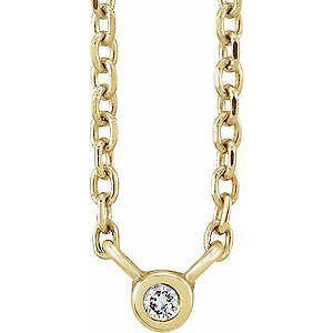 14k Yellow Gold .015 CT Natural Diamond Solitaire Pendant Necklace 16-18"