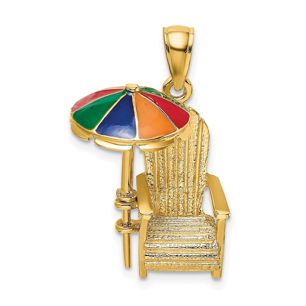 14k Yellow Gold 3-D w Enamel Umbrella Beach Chair Charm
