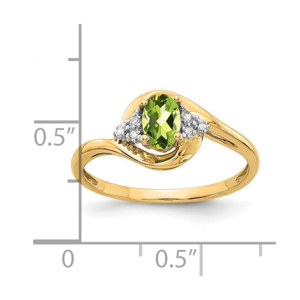 14K Yellow Gold Peridot and Diamond Ring