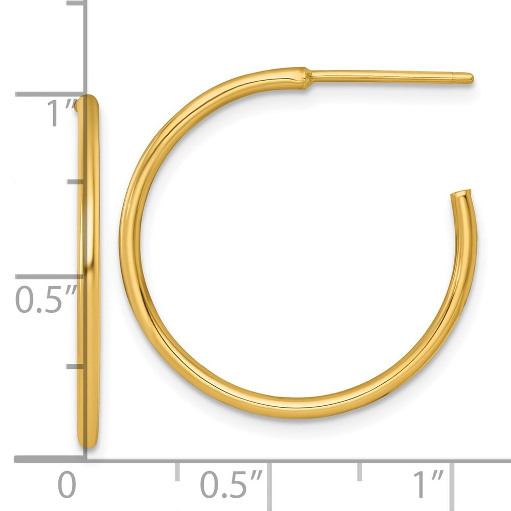 14k Yellow Gold Polished 1.5 x 25mm Solid C-Hoop Earrings Gift for Women