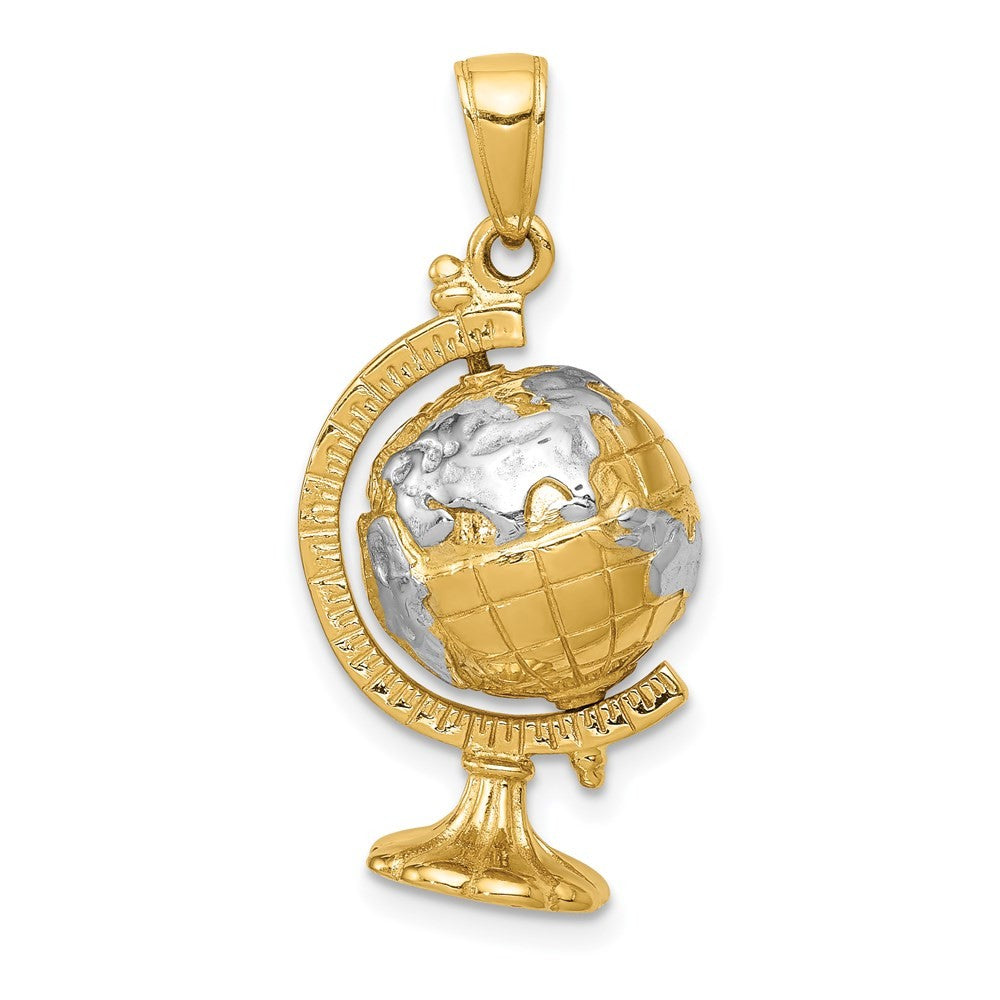 14k Yellow Gold w Rhodium 3-D Moveable Globe Pendant