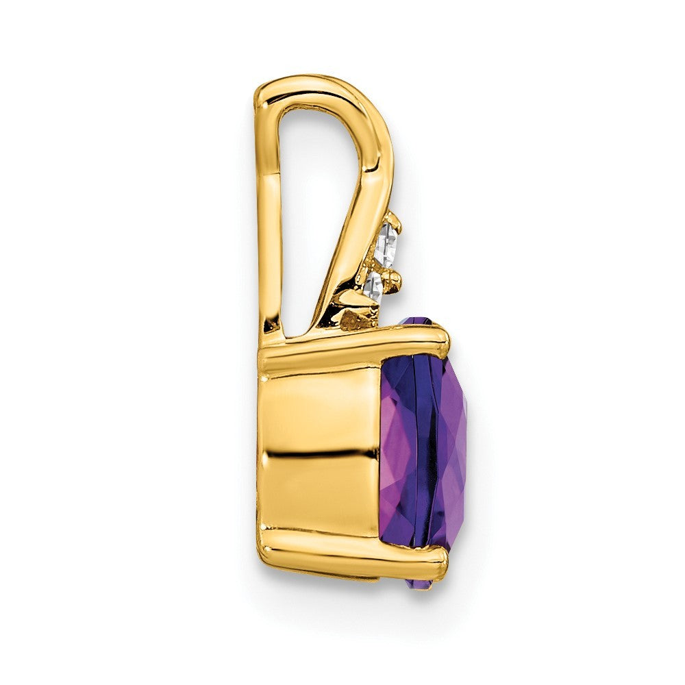14k Yellow Gold Checkerboard Amethyst and Diamond Pendant