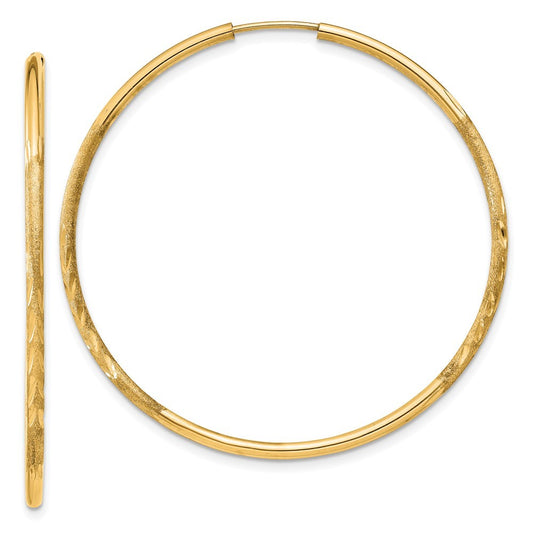 14k Yellow Gold 1.5mm Satin Diamond-cut Endless Hoop Earrings