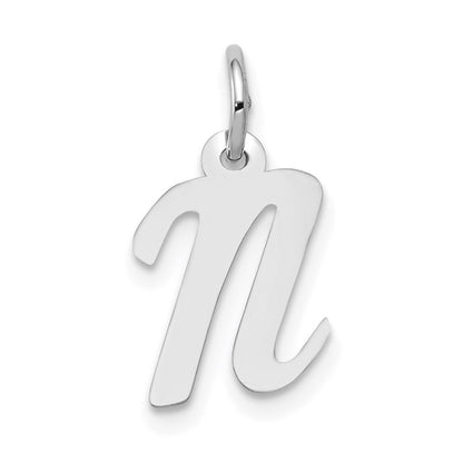 14k White Gold Small Script Letter N Initial Charm Pendant
