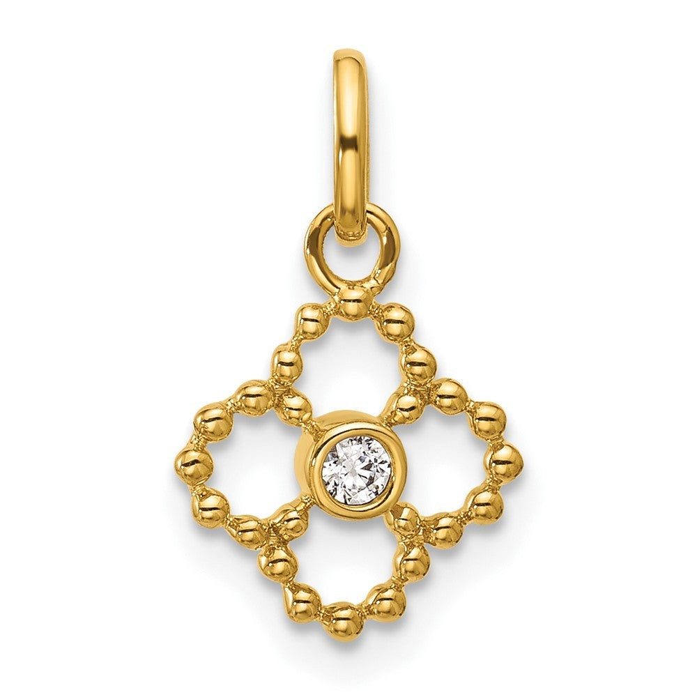 14k Yellow Gold Polished 1/20 carat Diamond Beaded Floral Pendant