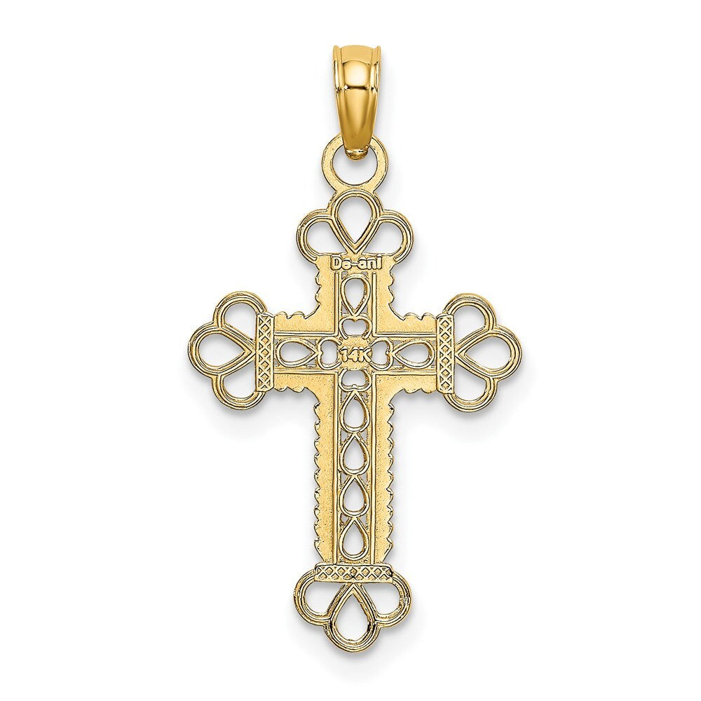 14k Yellow Gold Textured and Cut-Out  Rope Frame Block Cross Charm Pendant