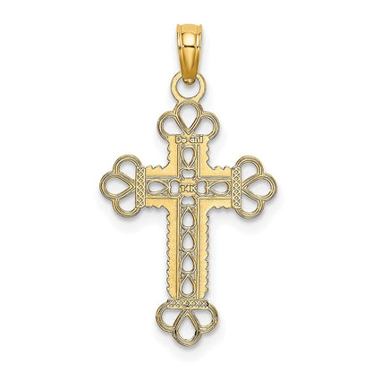 14k Yellow Gold Textured and Cut-Out  Rope Frame Block Cross Charm Pendant