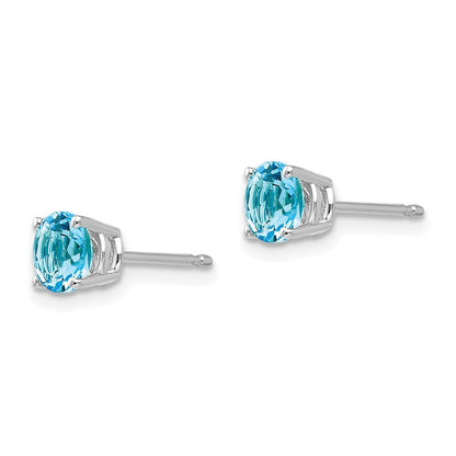 14k White Gold 5mm Blue Topaz Stud Earrings Gift for Women