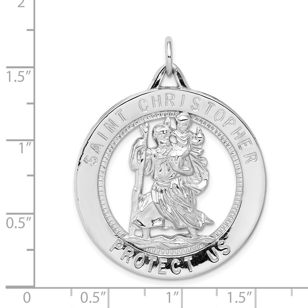 Sterling Silver Rhodium-plated Saint Christopher Medal Pendant